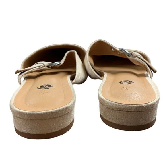 Rekayla Womens 7 Tan Faux Suede Closed Pointy Toe Mule Adjustable Strap Shoes - Picture 5 of 7